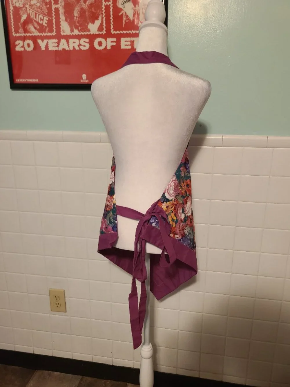Vintage Handmade Colorful Purple Button Floral Apron Artist Baking Cottagecore